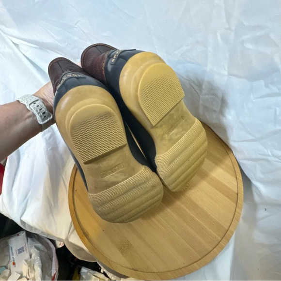 Women's 6.5 Sperry Leather Brown Black Rain Snow Boot, Classic Duck Boots Rubber - Picture 6 of 6